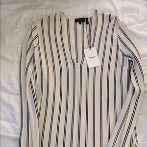 Theory Ivory and Black Striped V-Neck Tunic